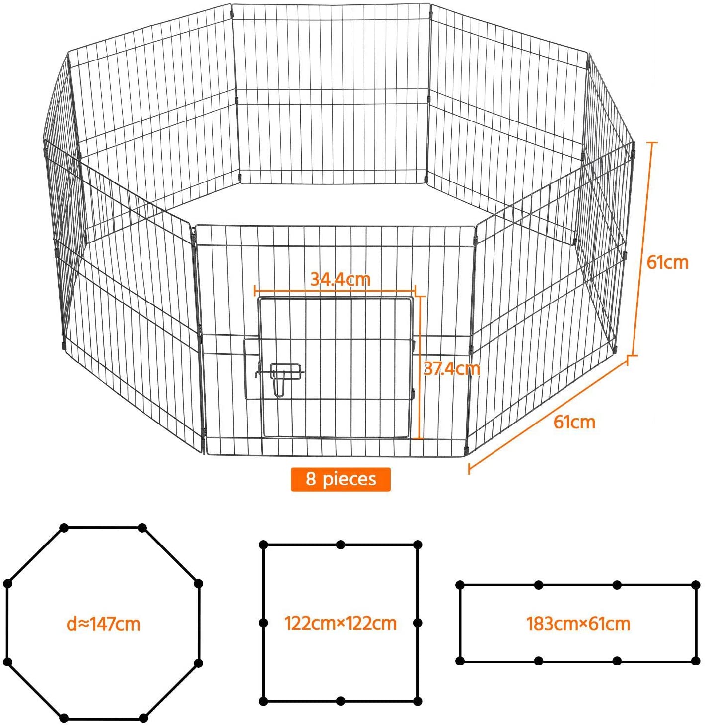  Yaheetech 8 Piezas Corral para Perros Plegable Parque para Mascotas 61 X 61 cm Vallas 