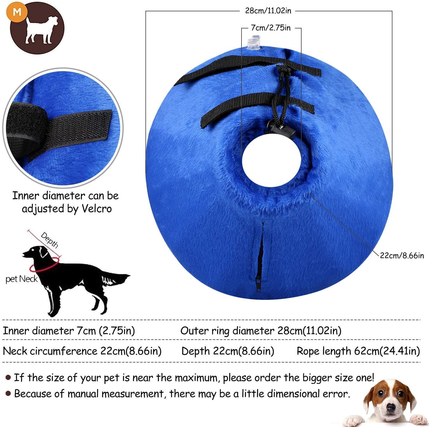  Yakalla Collar de Cono de Perro Suave, Collar Inflable para después de la cirugía, Collar Protector para Perros, Collar de recuperación de Mascotas Ajustable para Perros pequeños, medianos y Grandes 