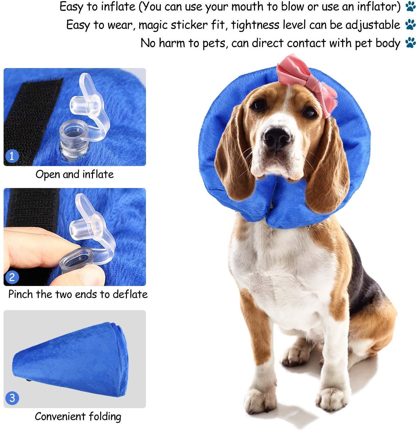  Yakalla Collar de Cono de Perro Suave, Collar Inflable para después de la cirugía, Collar Protector para Perros, Collar de recuperación de Mascotas Ajustable para Perros pequeños, medianos y Grandes 