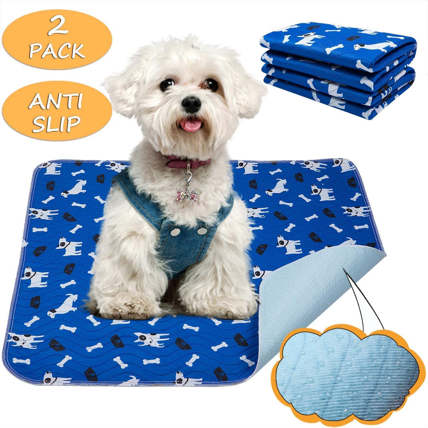  Yangbaga Empapadores Perros, Pañales de Perro Lavable y Reutilizables Empapadores de Entrenamiento para Adecuado para Perros Pequeños y Medianos o Gatos,Pañales para Perros Antideslizante (58 * 39cm) 