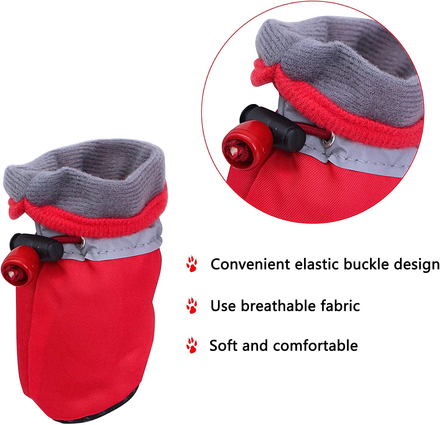  YAODHAOD Protector de Pata de Botas para Perros, Zapatos para Perros Antideslizantes, Estos Cómodos Zapatos Suave Tienen Correas Reflectantes, para Perros Pequeños (6, Rojo) 