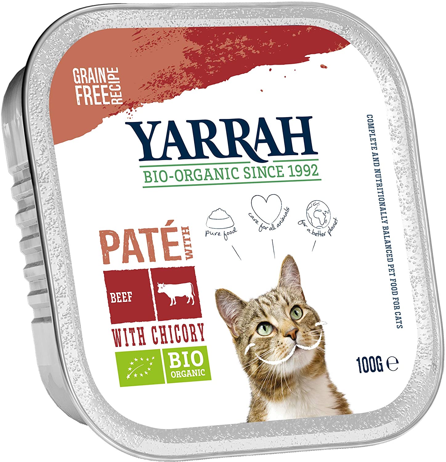  Yarrah Patentado Vacuno zichorie 100 g Bio Gato Forro, 16 Unidades (16 x 100 g) 