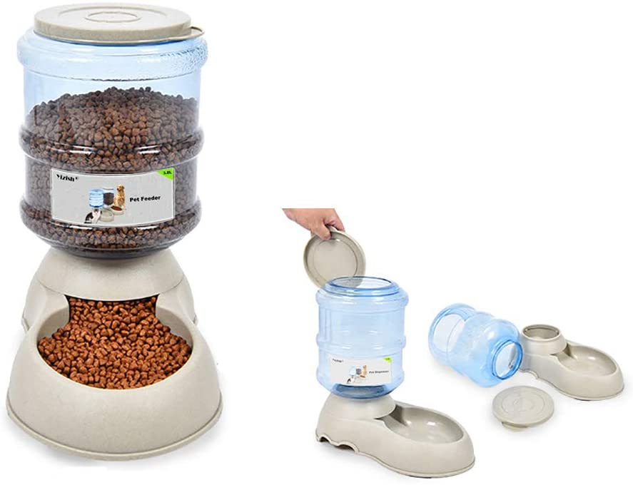  Yizish automático dispensador de Mascotas Juego 3.5l + Botella de Comida de Agua para Mascotas para al Aire Libre, Alimentador de Comida para Mascotas con Bebedero para Perros Gatos Mascotas Animales 