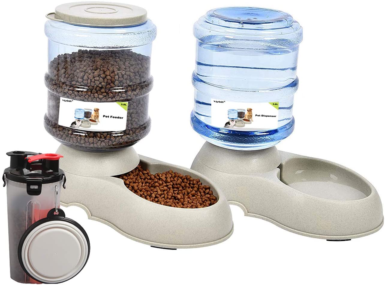  Yizish automático dispensador de Mascotas Juego 3.5l + Botella de Comida de Agua para Mascotas para al Aire Libre, Alimentador de Comida para Mascotas con Bebedero para Perros Gatos Mascotas Animales 