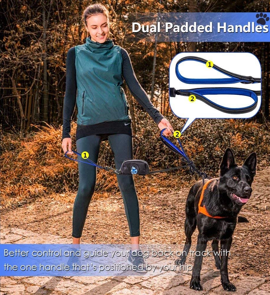  YOUTHINK Correa de Perro Doble Entrenamiento Caminar 2M, hasta 180 Libras de Perros, Reflectantes y Extensibles, con 2 Manija Acolchada con Dispensador de Bolsas Mascota 