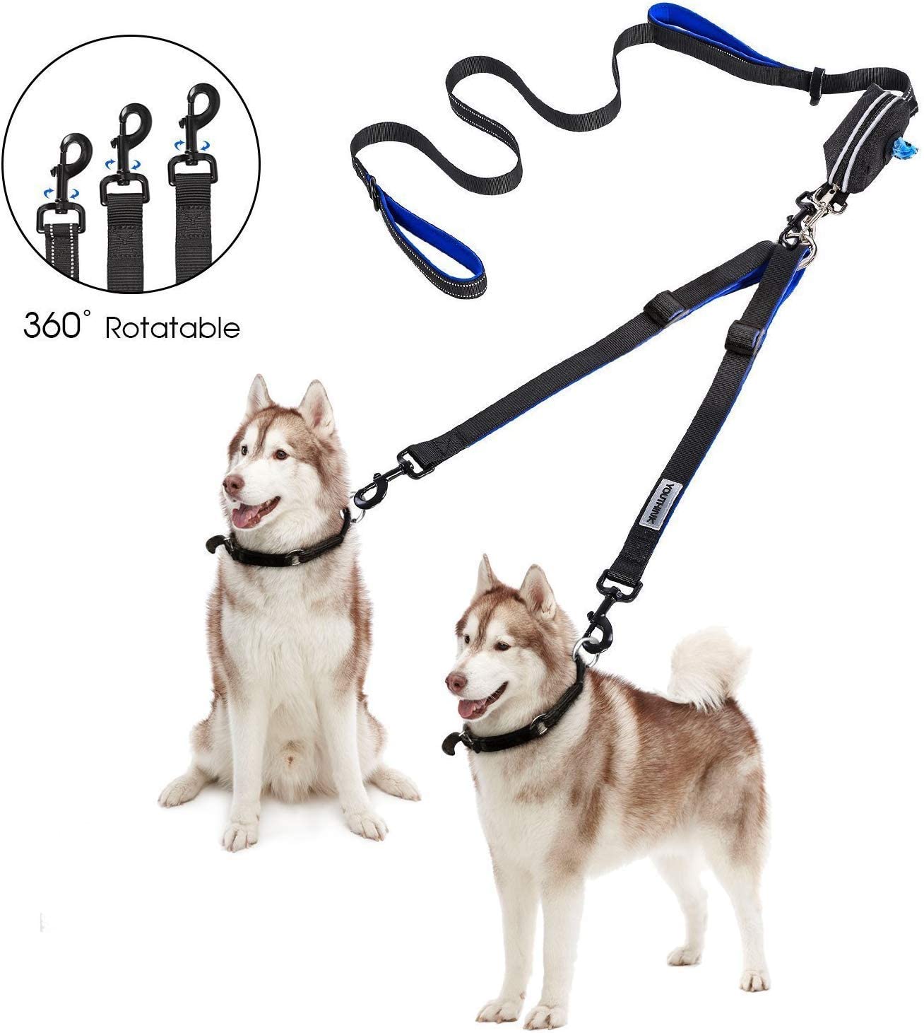  YOUTHINK Correa de Perro Doble Entrenamiento Caminar 2M, hasta 180 Libras de Perros, Reflectantes y Extensibles, con 2 Manija Acolchada con Dispensador de Bolsas Mascota 