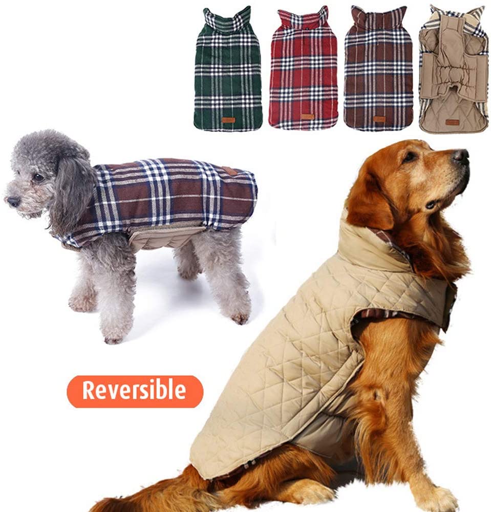  YouthUnion Ropa para Perro, Abrigo Capa Chaqueta para Mascota Invierno Calefacción Impermeable Cuadro Reversible para Perro Pequeño Grande (marrón, XS) 