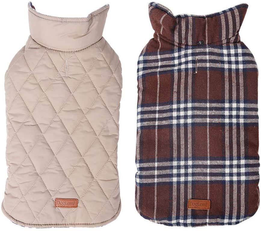  YouthUnion Ropa para Perro, Abrigo Capa Chaqueta para Mascota Invierno Calefacción Impermeable Cuadro Reversible para Perro Pequeño Grande (marrón, XS) 