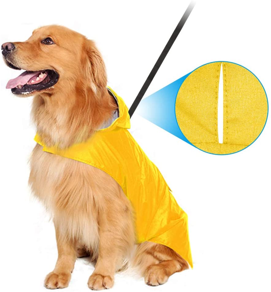  Zellar Impermeable para Perros con Capucha y Collar Agujero y Tiras reflectoras seguras, Ultra-Light Transpirable Impermeable 100% Chaqueta para Lluvia medianos Perro de Raza Grande 