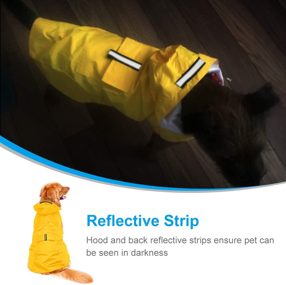  Zellar Impermeable para Perros con Capucha y Collar Agujero y Tiras reflectoras seguras, Ultra-Light Transpirable Impermeable 100% Chaqueta para Lluvia medianos Perro de Raza Grande 