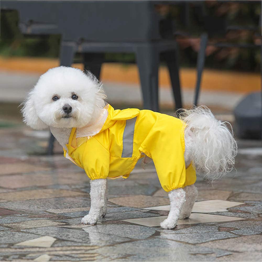  Zhyaj Chubasquero Perro con Capucha Y Hebilla De Cuerda De Tracción Y Tiras Reflectoras Seguras, Ultra-Light Transpirable 100% Impermeable Chaqueta para Lluvia 