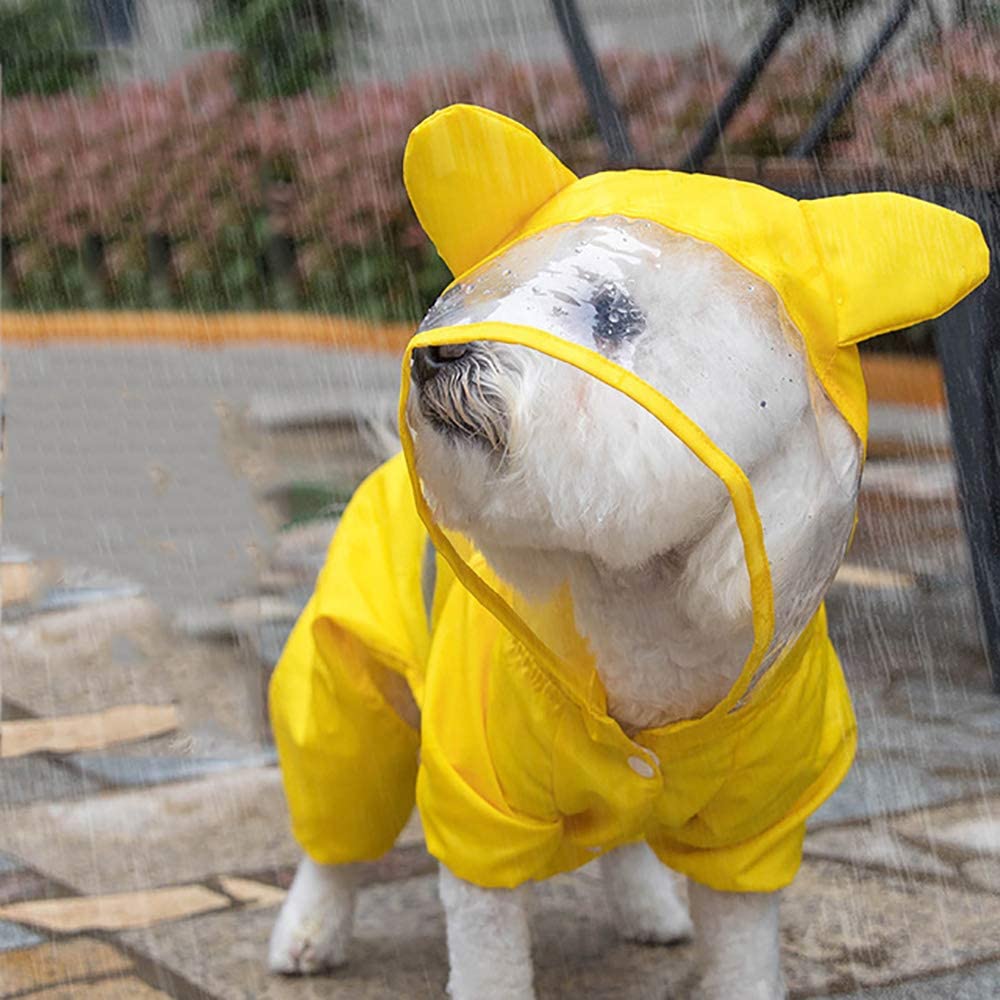  Zhyaj Chubasquero Perro con Capucha Y Hebilla De Cuerda De Tracción Y Tiras Reflectoras Seguras, Ultra-Light Transpirable 100% Impermeable Chaqueta para Lluvia 