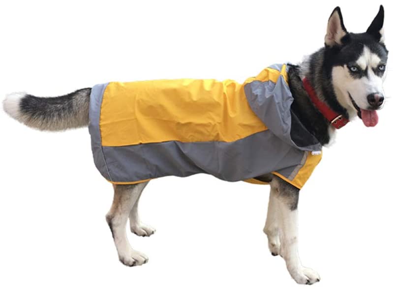  Zhyaj Impermeable para Perros con Capucha y Collar Agujero y Tiras Reflectoras Seguras, Ultra-Light Transpirable 100% Impermeable Chaqueta para Lluvia 