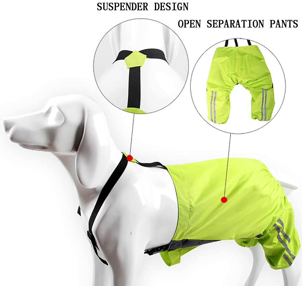  Zhyaj Impermeable para Perros con Capucha Y Tiras Reflectoras Seguras,Impermeable Desmontable, Ultra-Light Transpirable 100% Impermeable Chaqueta para Lluvia 