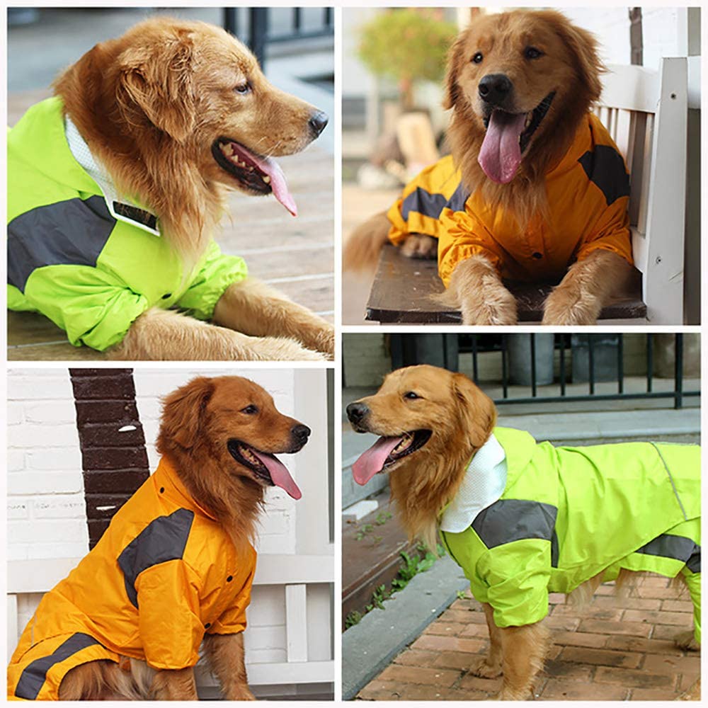  Zhyaj Impermeable para Perros con Capucha Y Tiras Reflectoras Seguras,Impermeable Desmontable, Ultra-Light Transpirable 100% Impermeable Chaqueta para Lluvia 