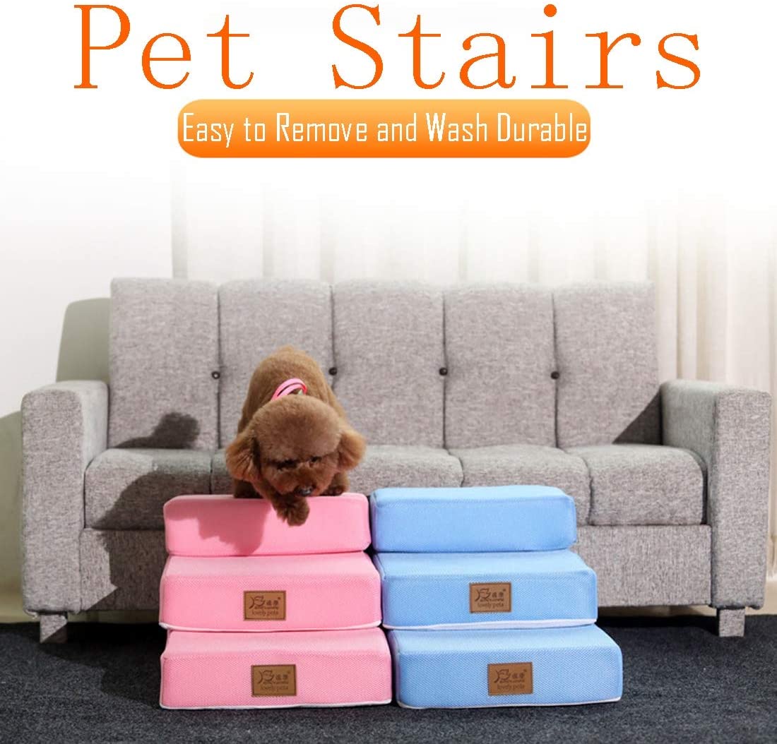  Zhyaj Rampa para Perros Escalera Perro Escaleras para Perros Cama Perro Grande Perros escaleras Altas Mascotas Tela Malla Escalera Perro Desmontable Ensamblable Fácil Limpiar Favorito Familia Rosado 