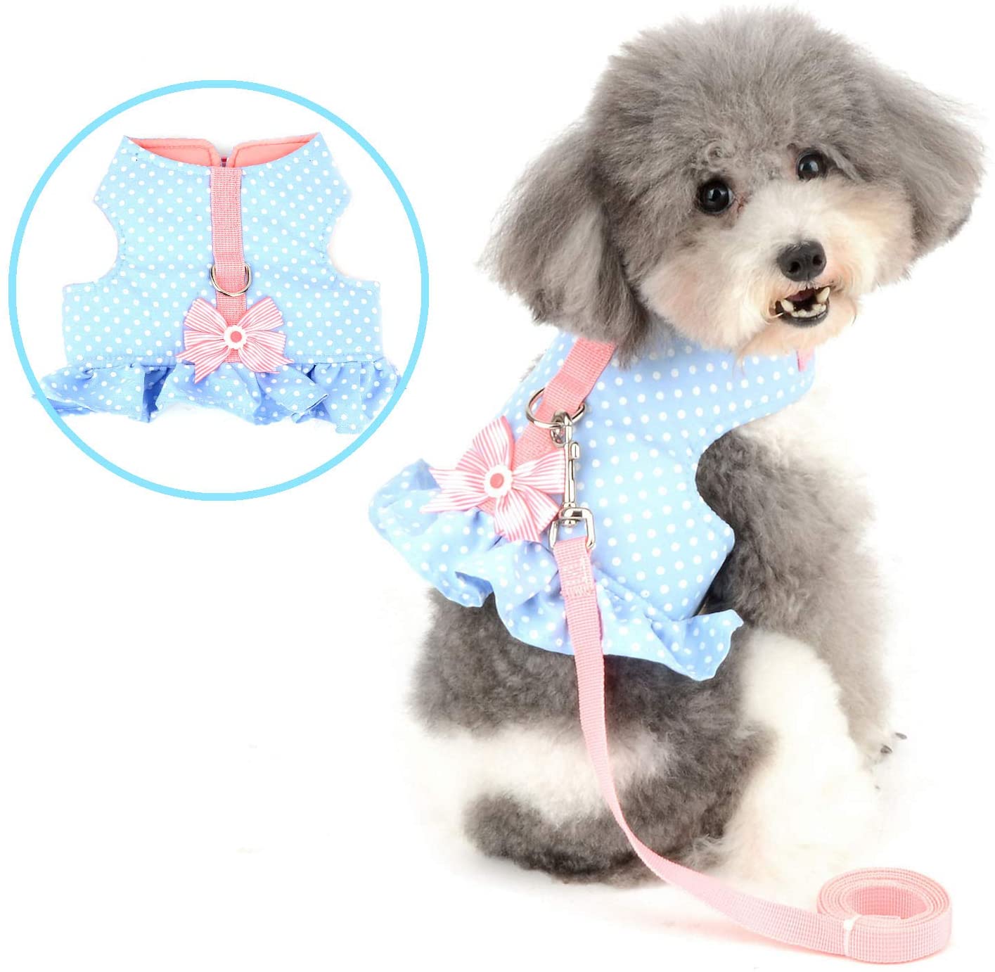  Zunea Arnés y Correa para Perro Pequeño Niña Antitirones Cachorro Chihuahua Vestido Antifugas Arnes Pecho Suave Cómodo Chaleco Floral Acolchado con Bowknot para Hembra Gato Caminar Azul XS 