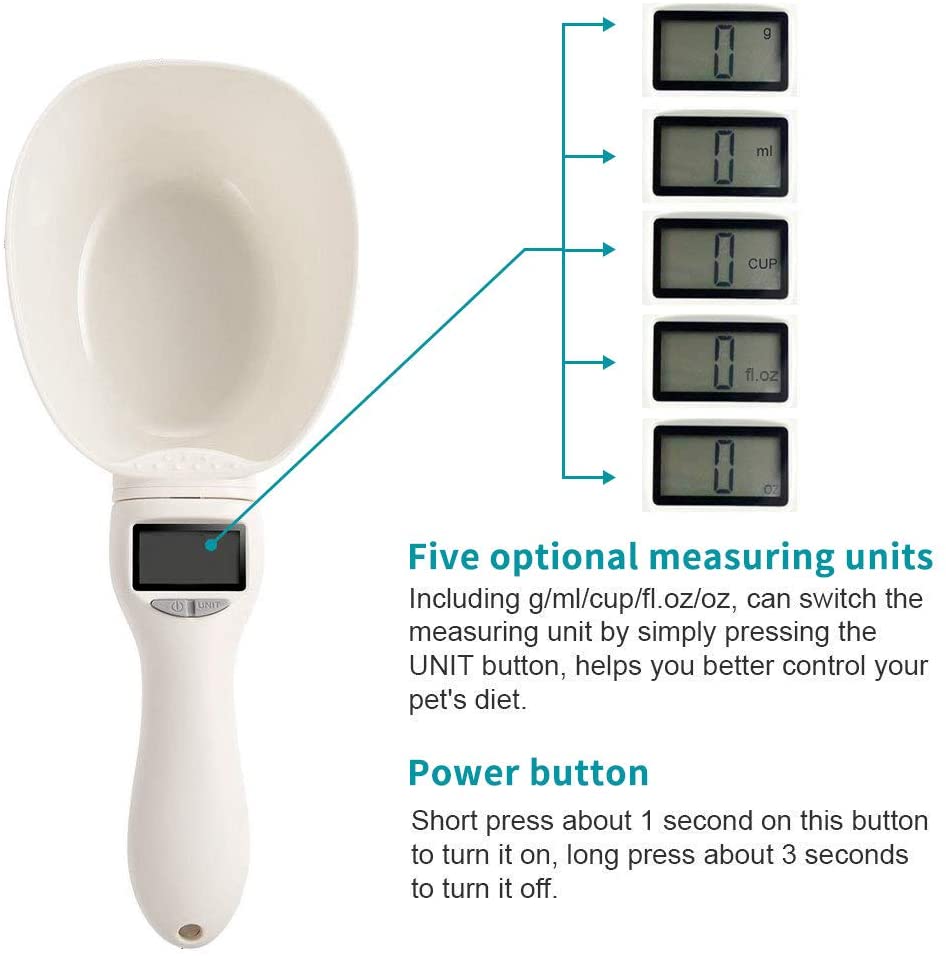  Zwini Cucharada del alimento de Animal doméstico de Digitaces, Taza de medición del alimento de Perro, Cuchara Desmontable de la Escala Digital de Scooper 