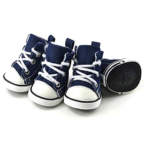 4pcs Anti Deslizan los Zapatos de los Mascotas Cavas de la Pata del Gato del Perro Protectores Transpirable Botas de protección Botas de Lluvia, Azul (XS - XL),S