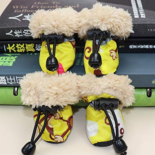 4pcs Impermeable Perro de Mascota Invierno Zapatos Antideslizante Lluvia Botas de Nieve cálida Lana Calzado para Gatos pequeños Cachorro de Perro Calcetines Botines Rosados