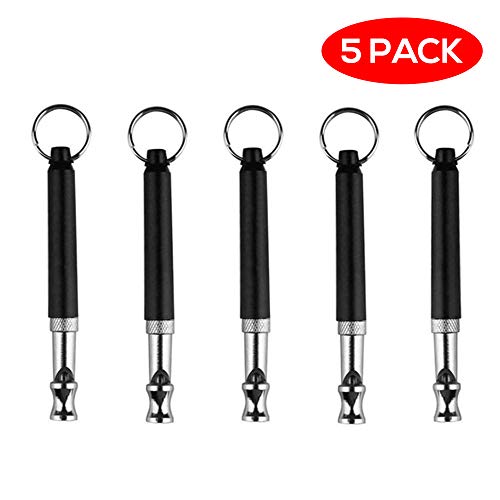 5 Silbatos Profesional para Perros - Calidad Premium Acero Inoxidable - Ultrasonidos, Frecuencias Ajustables - Perfecto para Entrenadridos de Perros, Comandos Básicos y Control de Ladridos