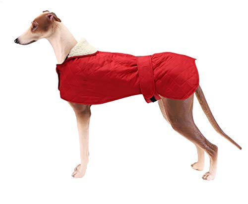 Abrigo cálido acolchado térmico de galgo, abrigo de invierno para perro con forro polar cálido, ropa para perro al aire libre con bandas ajustables para perros medianos y grandes, color rojo - XL