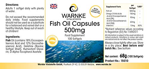 Aceite de Pescado 500mg – 30% de ácidos grasos Omega 3 (EPA y DHA) – 100 cápsulas blandas