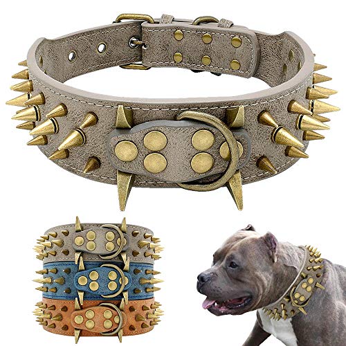 ACHONGW Collar de Perro para Perros Grandes Picos Frescos Collar de Perros con Tachuelas Collar de Cuero para Mascotas para mastín de Pastor alemán Rottweiler Bulldog XL como Imagen