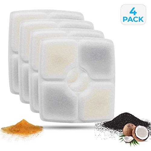 ADOV Filtros Fuente Gato (4 Pcs), Premium Replacement Filters con Resina y Activated Carbon, Dispensador de Flores Higiénico Compatible con Pequeñas Fuentes de Agua para Perros/Gatos (Cuadrado)