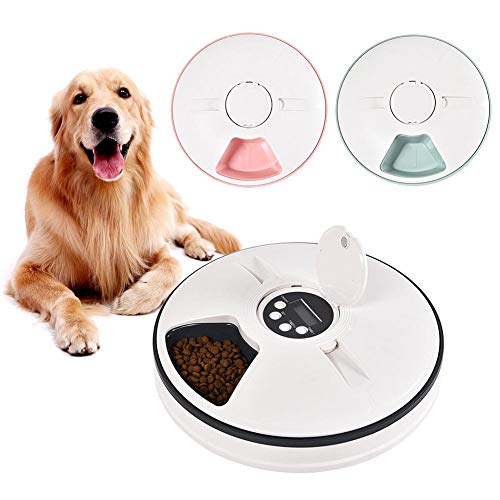 Alimentadores Automáticos De 6 Comidas para Mascotas, Dispensador De Comida para Conejito Seco/Semi Húmedo para Cachorros con Temporizador Digital Programable Y Música para Dog Cat XTM400,Gris