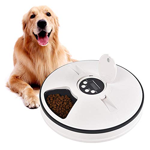 Alimentadores Automáticos De 6 Comidas para Mascotas, Dispensador De Comida para Conejito Seco/Semi Húmedo para Cachorros con Temporizador Digital Programable Y Música para Dog Cat XTM400,Gris