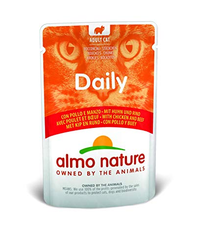 almo nature - Comida Diaria para Gatos con Pollo y Carne de Vacuno, 70 g, 30 Unidades