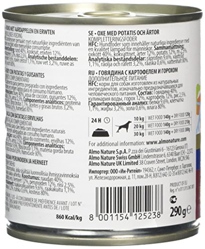 Almo Nature Dog HFC Cuisine Vacuno, Patata y Guisantes - Paquete de 12 x 290 gr (Total: 3480 gr)