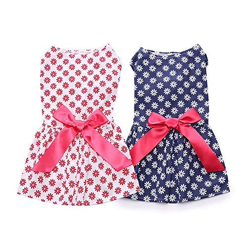 Amakunft 2 Pack de Cinta Perro Vestido de algodón Mameluco Ropa Perros Gatos, Perro, Cachorro Camisas Vest Ropa para Perros pequeños y Gatos en Boda de Primavera - Verano de Vacaciones