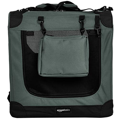 AmazonBasics – Transportín para mascotas abatible, transportable y suave de gran calidad, 76 cm, Gris