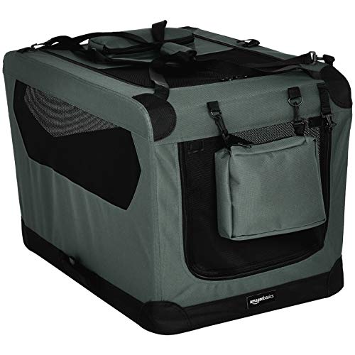 AmazonBasics – Transportín para mascotas abatible, transportable y suave de gran calidad, 76 cm, Gris