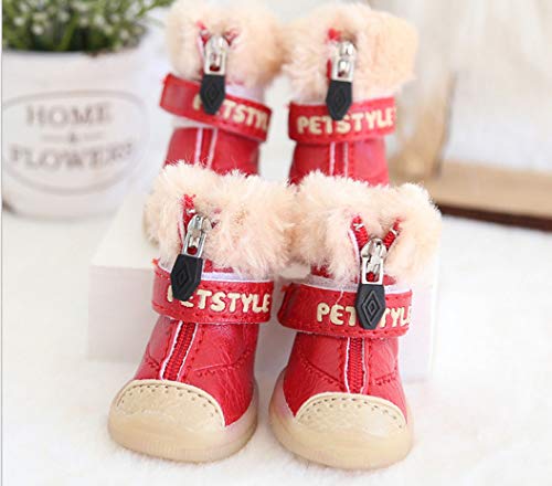 AMURAO Zapatos para Mascotas Antideslizantes de Felpa Botas para Cachorros de Invierno cálido Botas de Nieve Impermeables para Perros Yorkie Rain