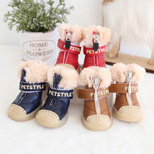 AMURAO Zapatos para Mascotas Antideslizantes de Felpa Botas para Cachorros de Invierno cálido Botas de Nieve Impermeables para Perros Yorkie Rain