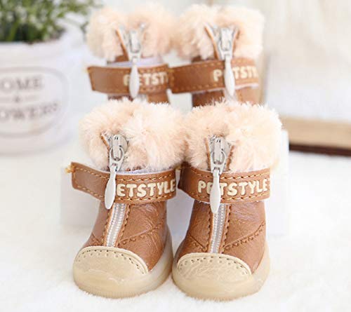 AMURAO Zapatos para Mascotas Antideslizantes de Felpa Botas para Cachorros de Invierno cálido Botas de Nieve Impermeables para Perros Yorkie Rain