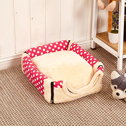 ANPI 2 en 1 Casa y Sofá para Mascotas, Lavable a Máquina Casa Nido Cueva Cama de Perro Gato Puppy Conejo Mascota Antideslizante Plegable Suave Calentar con Cojín Extraíble, 3 Tamaños