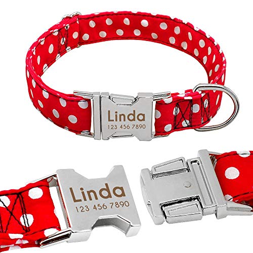 AOMEO Collar De Perro Personalizado Collar De Mascota Personalizado Nylon Anti-Pérdida Placa De Identificación Etiquetas Collares Grabado Gratis para Perro Pequeño Mediano Grande Large Rojo