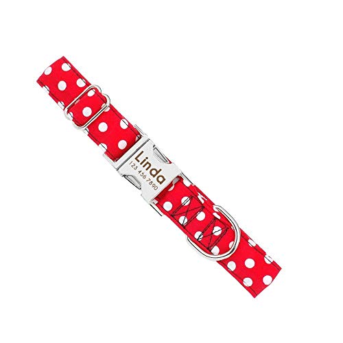 AOMEO Collar De Perro Personalizado Collar De Mascota Personalizado Nylon Anti-Pérdida Placa De Identificación Etiquetas Collares Grabado Gratis para Perro Pequeño Mediano Grande Large Rojo