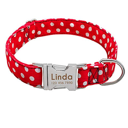 AOMEO Collar De Perro Personalizado Collar De Mascota Personalizado Nylon Anti-Pérdida Placa De Identificación Etiquetas Collares Grabado Gratis para Perro Pequeño Mediano Grande Large Rojo