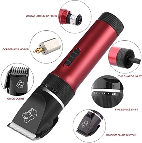 AOSHE Perro Gato Clippers máquina de Afeitar, Profesional de la preparación del Pelo Clippers Desmontable Láminas inalámbrico Recargable, maquinilla eléctrica y estética Trimmer Kit para la Pequeña