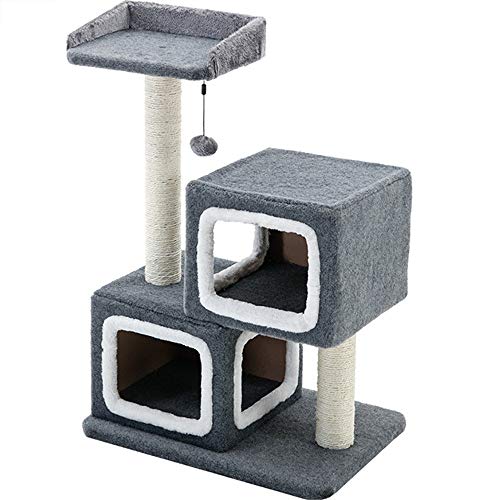 Árboles de Actividades para Gatos Doble Nido columpio Pasarela Gato con sisal cubiertas de agarre Correos y una pelota de juguete for los gatitos, gatos y mascotas Jugar, Dormir, Descansar