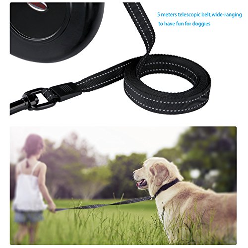 AROVA Dog Leash 16.4 Pies Correa de perro retráctil de nylon con cordón de cinta de nylon, agarre manual, botón de un solo freno y candado para perros pequeños medianos y grandes de hasta 50kg