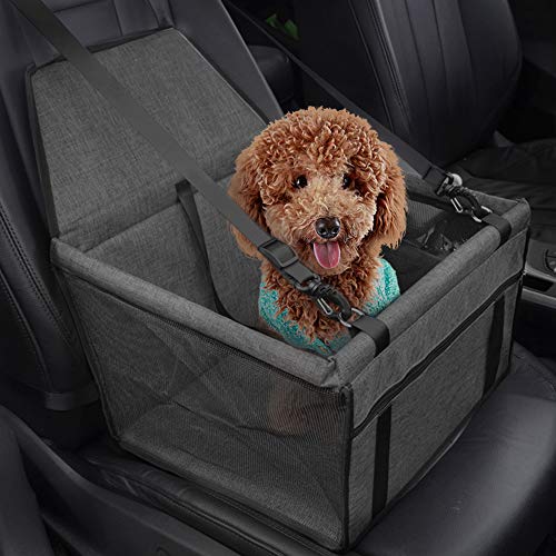 Asiento del Coche de Seguridad para Perro y Gato Cubierta de Asiento Impermeable de Automóvil para Mascota, Funda Protector de Coche Plegable para Mascota con Cinturón de Seguridad - Gris oscuro