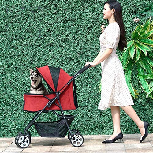 AWJ Cochecitos de Perro Cochecito de Gato Cochecito de bebé, Cochecito de Viaje Plegable para Mascotas 4 Ruedas Silla de Paseo para Cochecito de Gato con portavasos Cesta de Almacenamiento