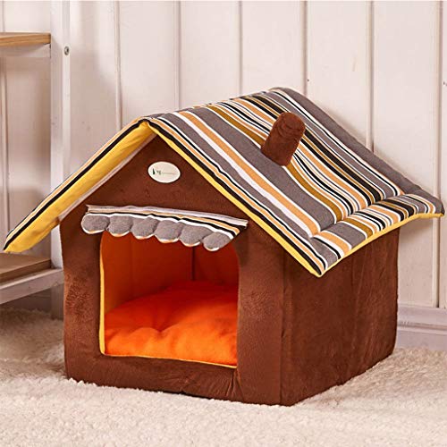 AYWJ YAN Caseta para Perros y Gatos Cama para pequeñas Mascotas Techo Desmontable (Color : Brown, Size : S)