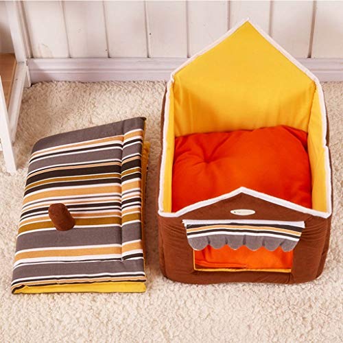 AYWJ YAN Caseta para Perros y Gatos Cama para pequeñas Mascotas Techo Desmontable (Color : Brown, Size : S)